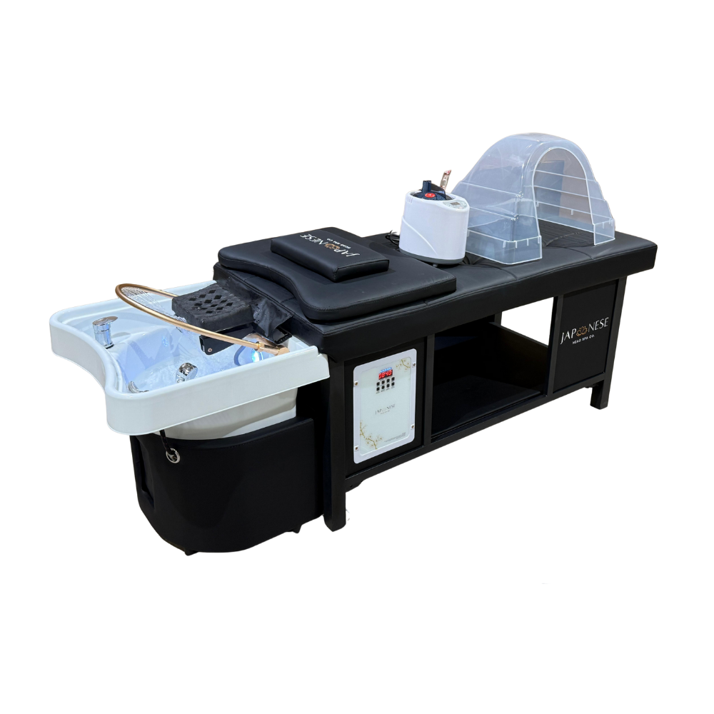 Japanese Head Spa Black Full Bed Hybrid Unit Plumbed (inc. Steamer, Steamer Hood & Water Heater)
