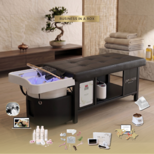 12 BUSINESS IN A BOX: Black Plumbed Japanese Head Spa Full Bed Unit Package
