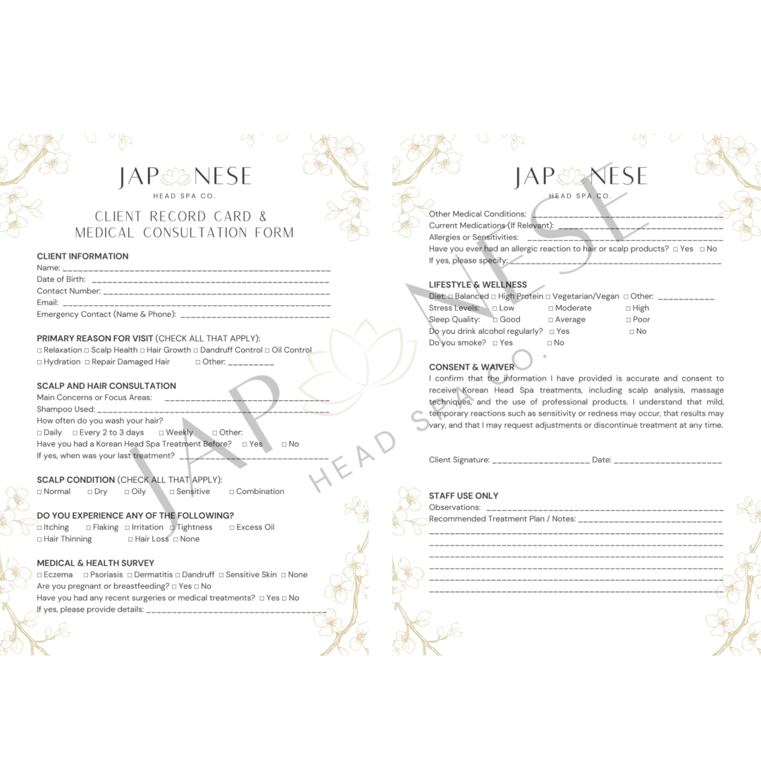 korean head spa client record Korean Head Spa Client Consultation Form